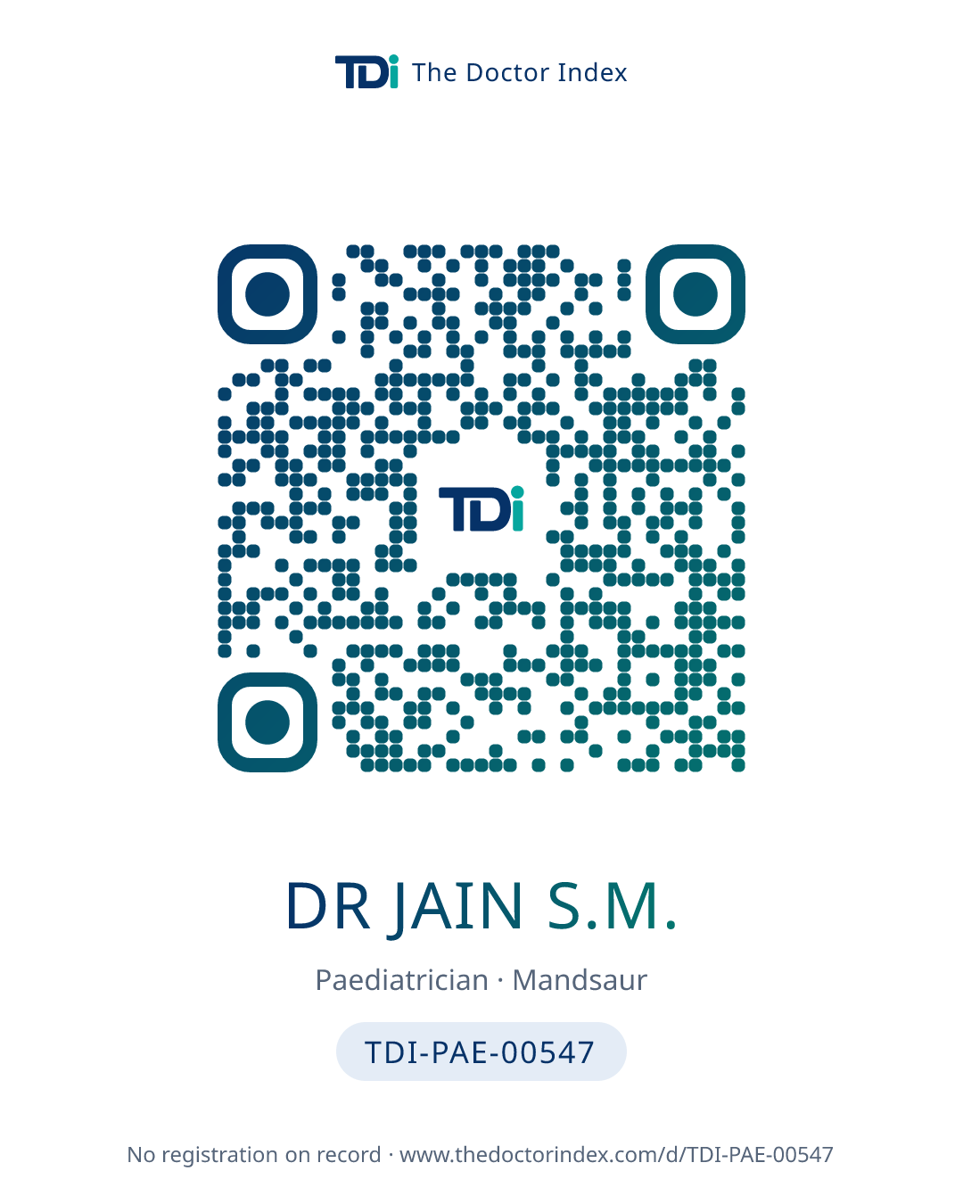 QR card for Dr Jain S.M., TDI-PAE-00547