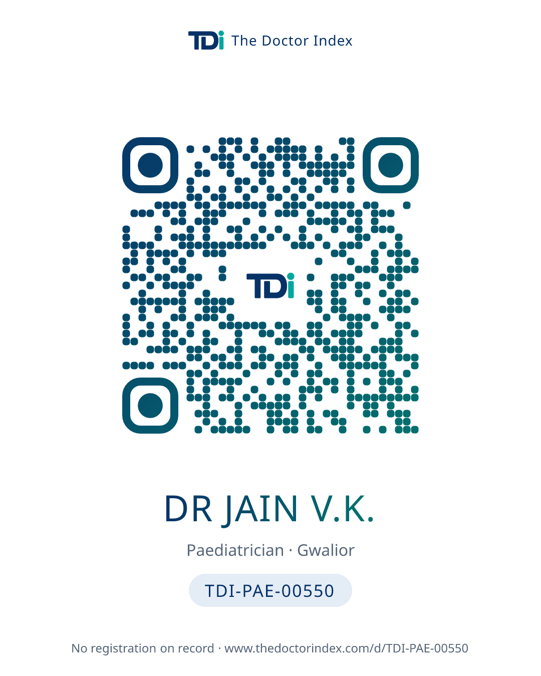 QR card for Dr Jain V.K., TDI-PAE-00550