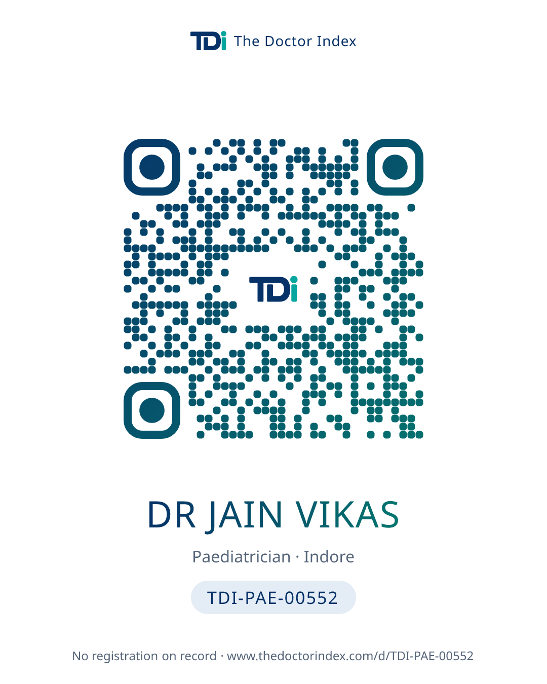 QR card for Dr Jain Vikas, TDI-PAE-00552