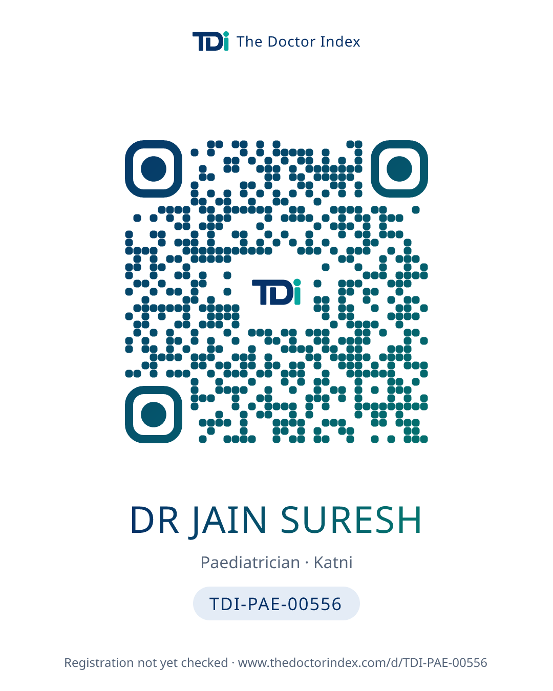 QR card for Dr Jain Suresh, TDI-PAE-00556