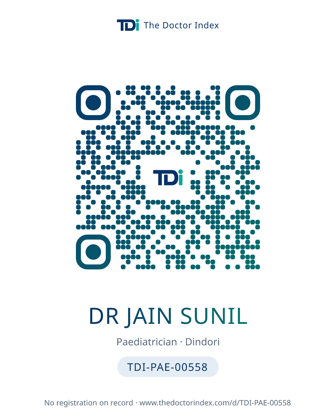 QR card for Dr Jain Sunil, TDI-PAE-00558
