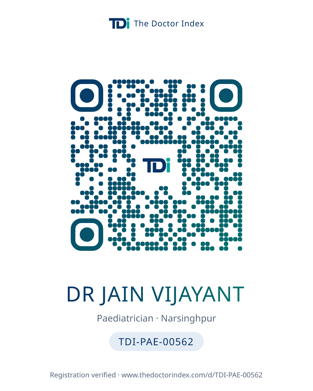 QR card for Dr Jain Vijayant, TDI-PAE-00562