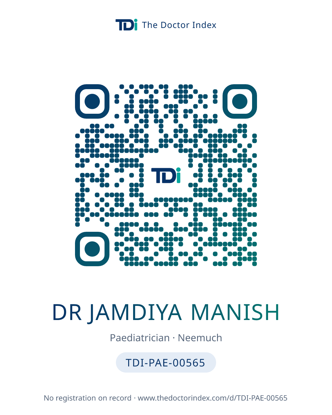 QR card for Dr Jamdiya Manish, TDI-PAE-00565