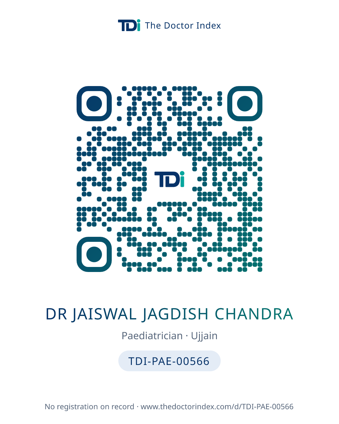 QR card for Dr Jaiswal Jagdish Chandra, TDI-PAE-00566