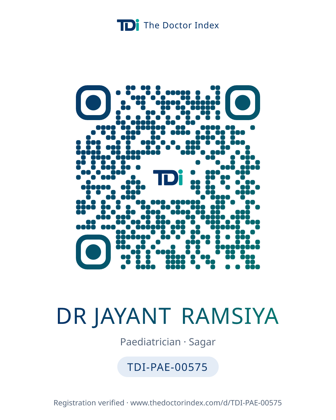 QR card for Dr Jayant Ramsiya, TDI-PAE-00575