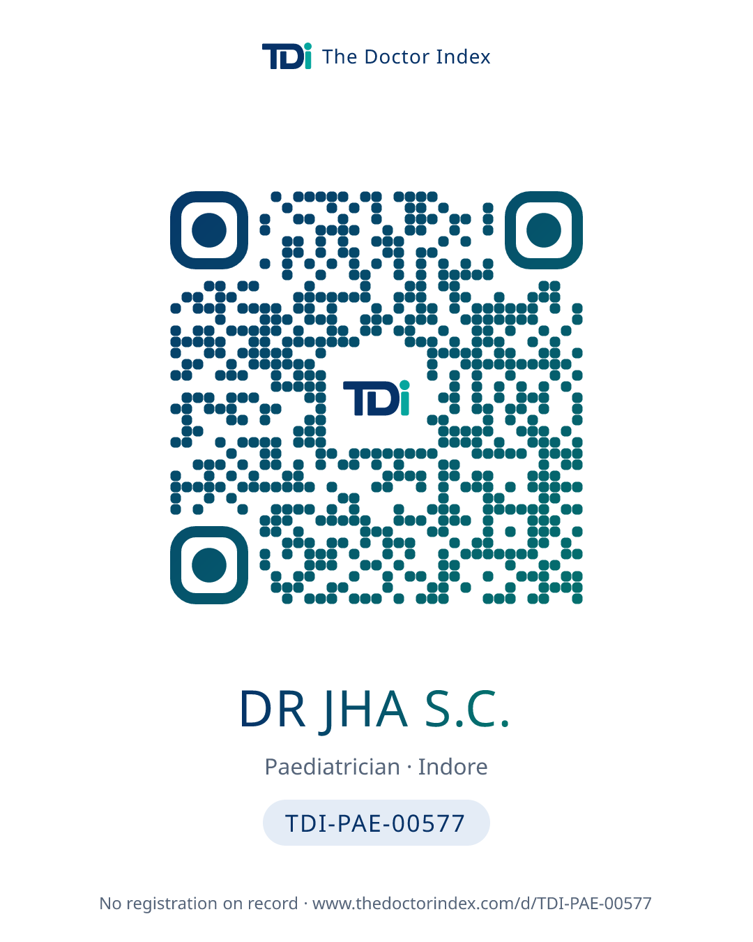 QR card for Dr Jha S.C., TDI-PAE-00577
