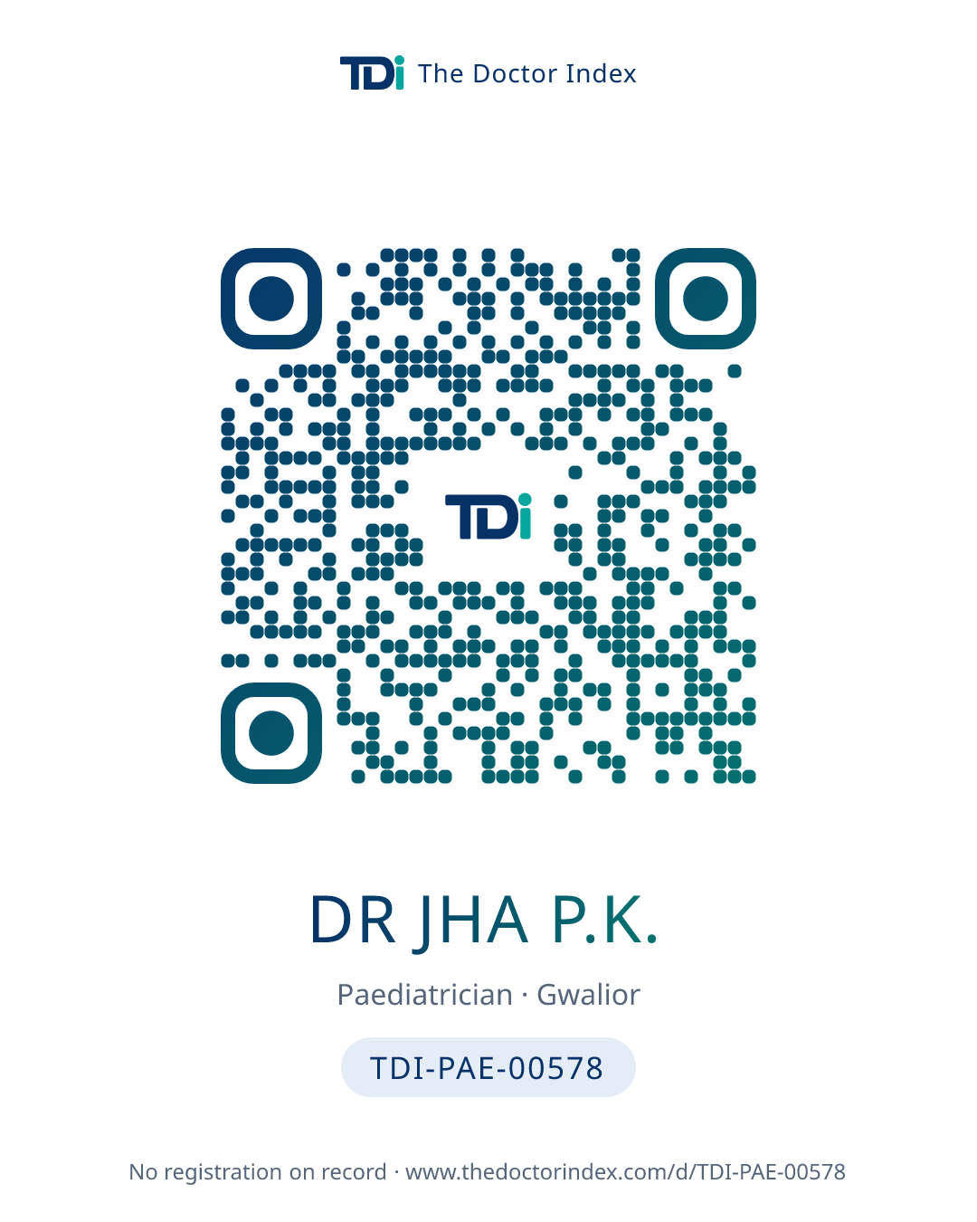 QR card for Dr Jha P.K., TDI-PAE-00578
