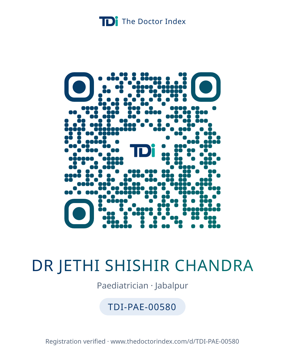 QR card for Dr Jethi Shishir Chandra, TDI-PAE-00580