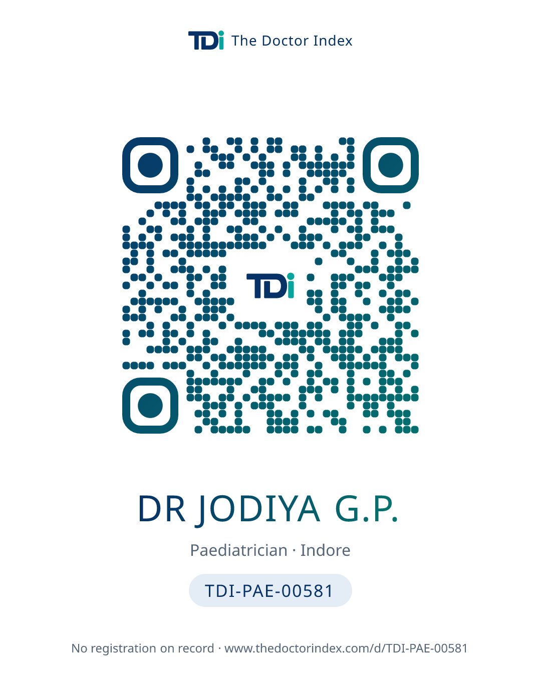 QR card for Dr Jodiya G.P., TDI-PAE-00581