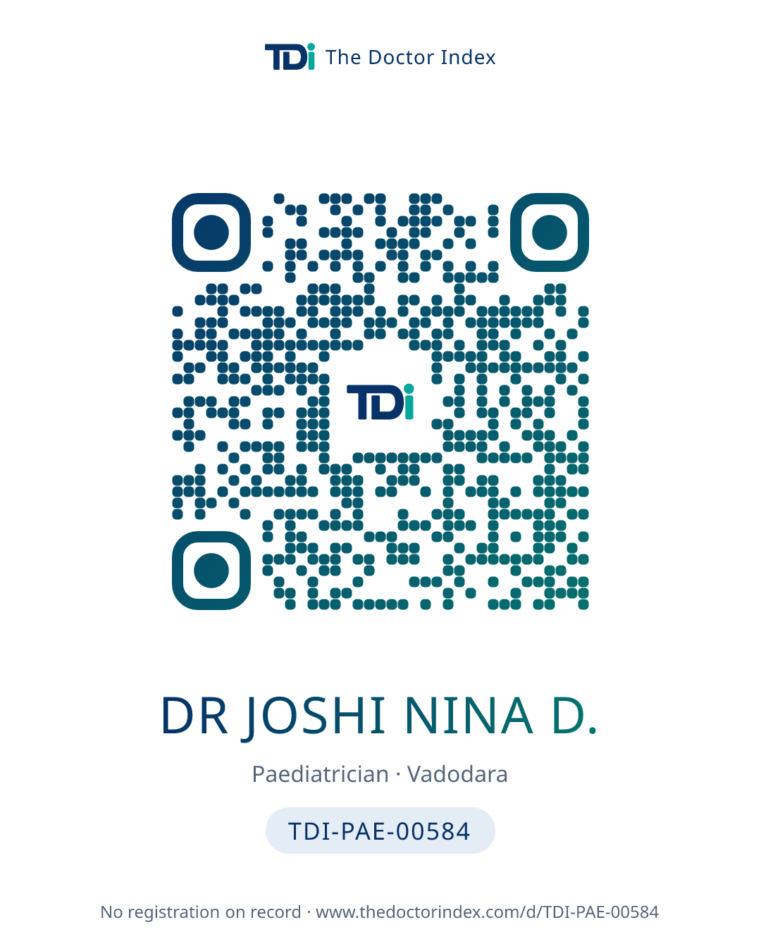 QR card for Dr Joshi Nina D., TDI-PAE-00584