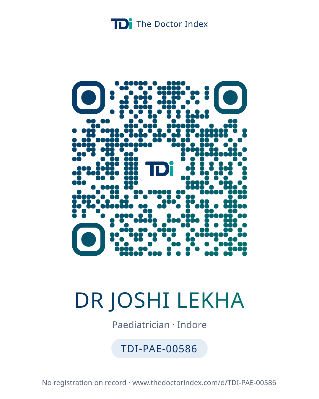 QR card for Dr Joshi Lekha, TDI-PAE-00586