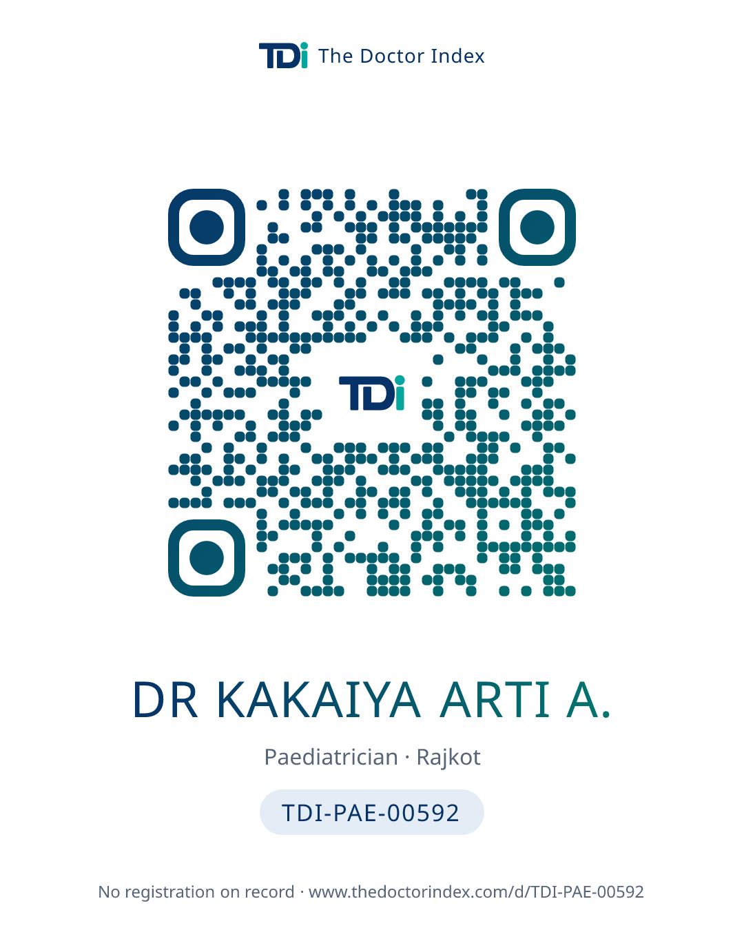 QR card for Dr Kakaiya Arti A., TDI-PAE-00592