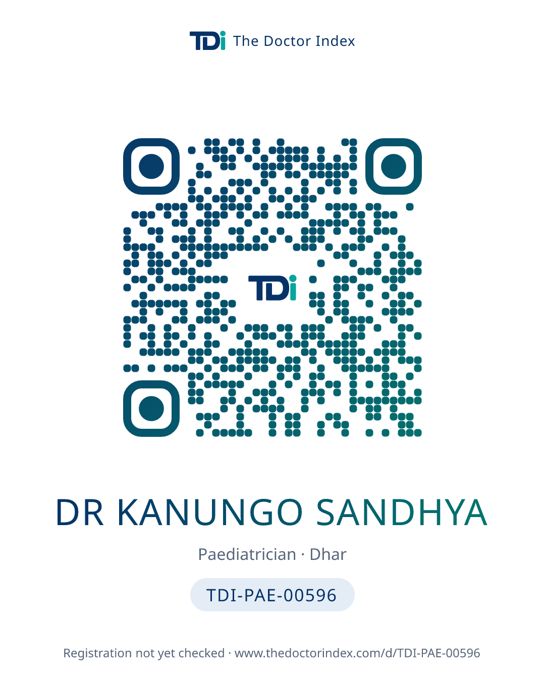 QR card for Dr Kanungo Sandhya, TDI-PAE-00596