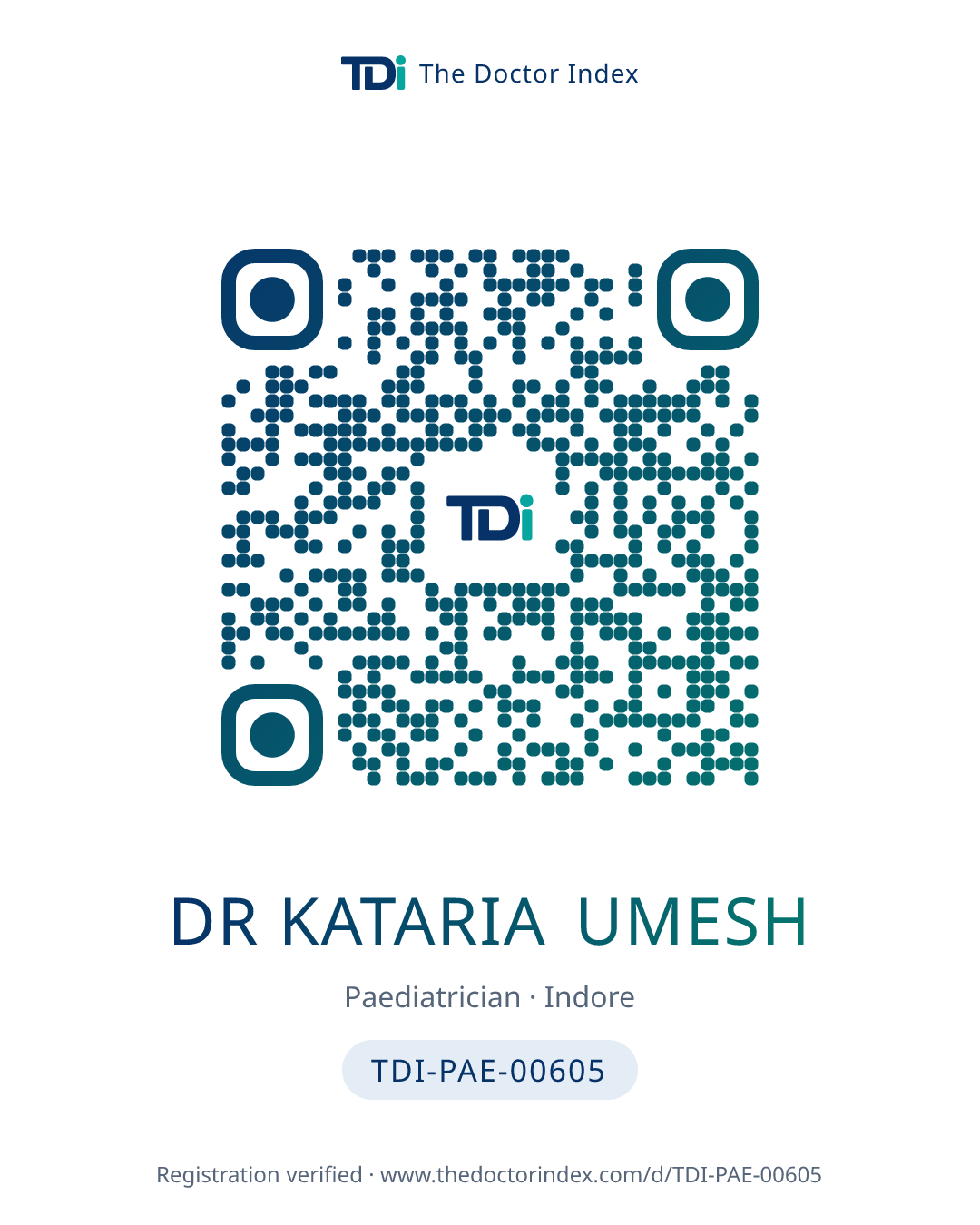 QR card for Dr Kataria Umesh, TDI-PAE-00605