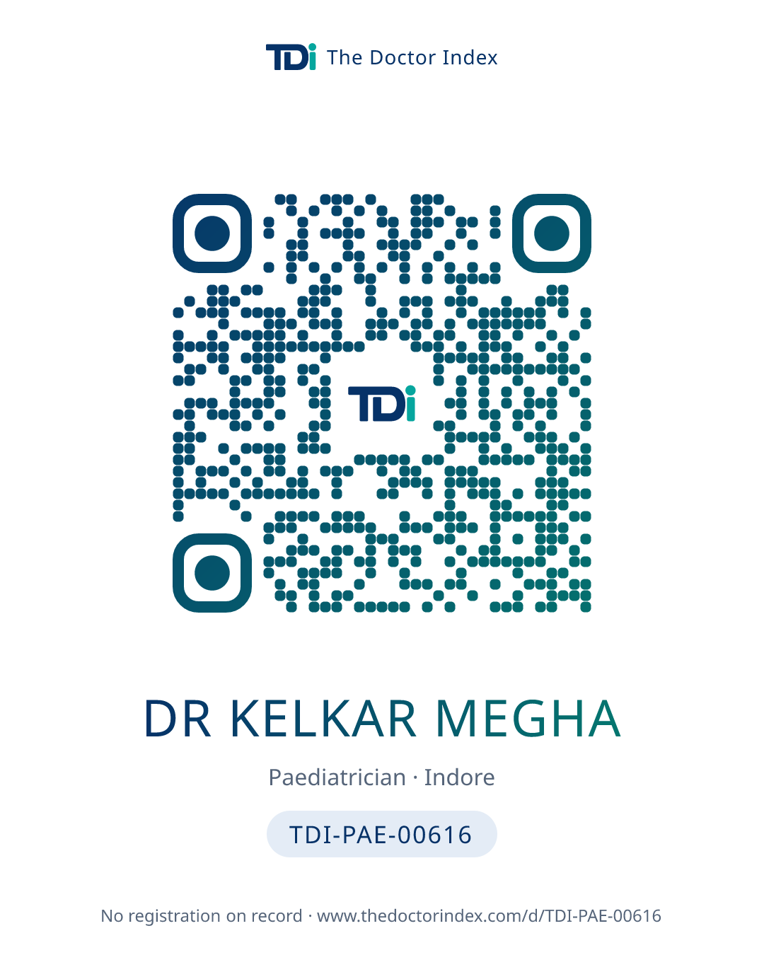 QR card for Dr Kelkar Megha, TDI-PAE-00616