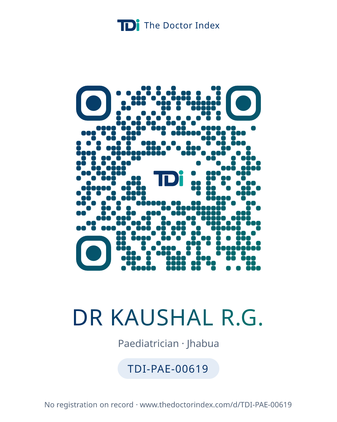 QR card for Dr Kaushal R.G., TDI-PAE-00619