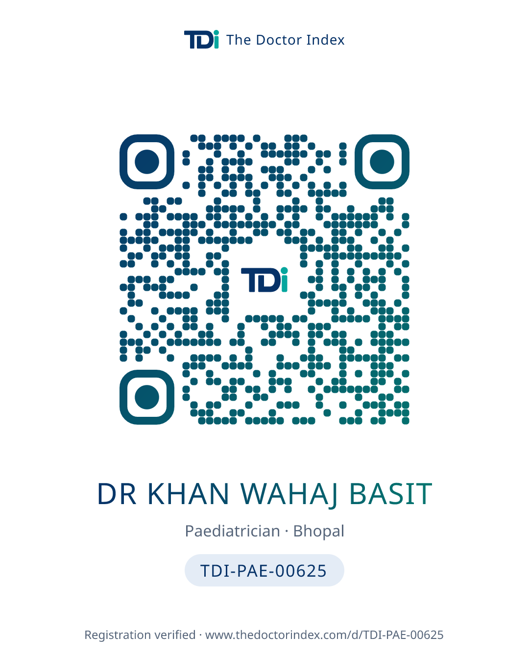 QR card for Dr Khan Wahaj Basit, TDI-PAE-00625