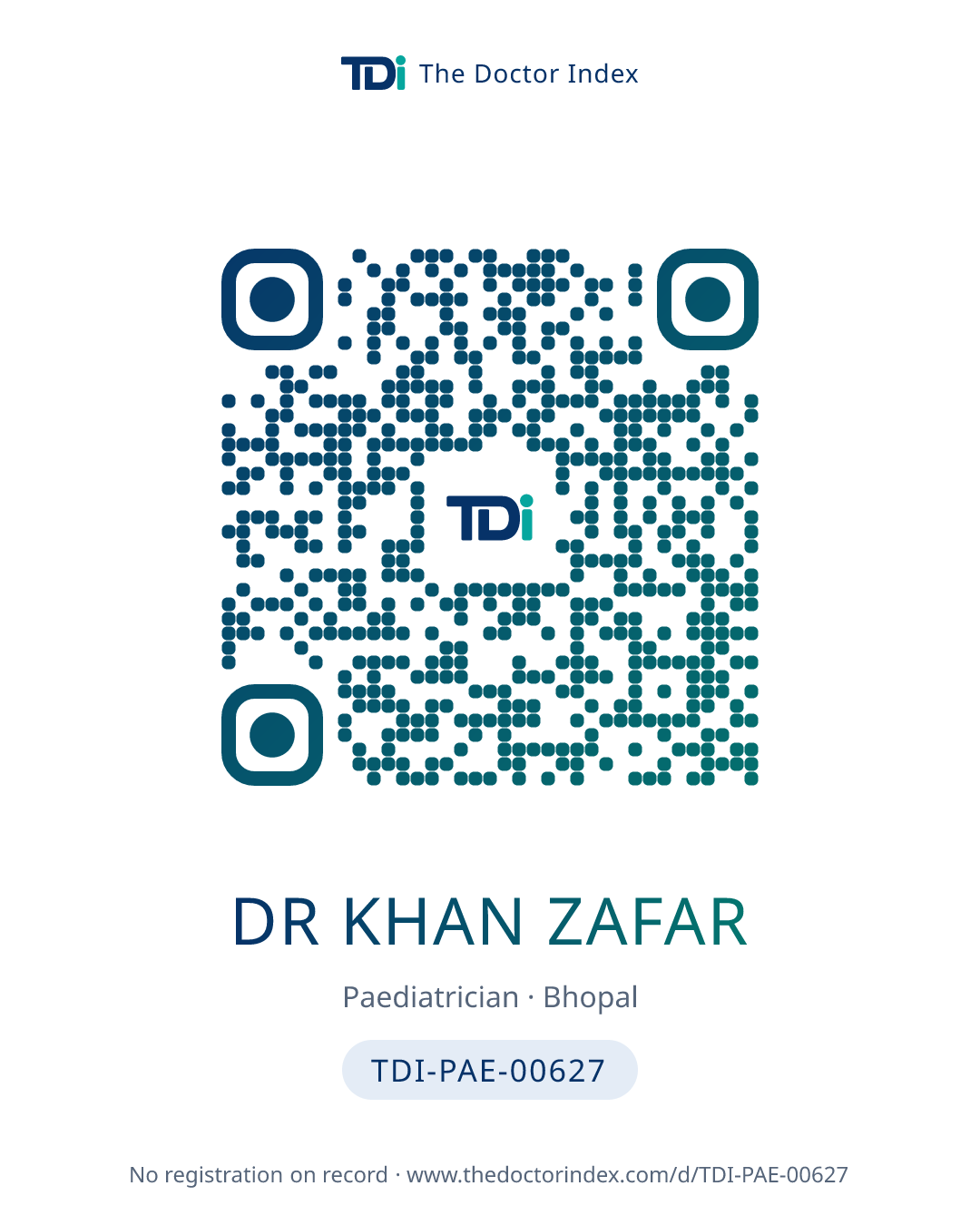 QR card for Dr Khan Zafar, TDI-PAE-00627