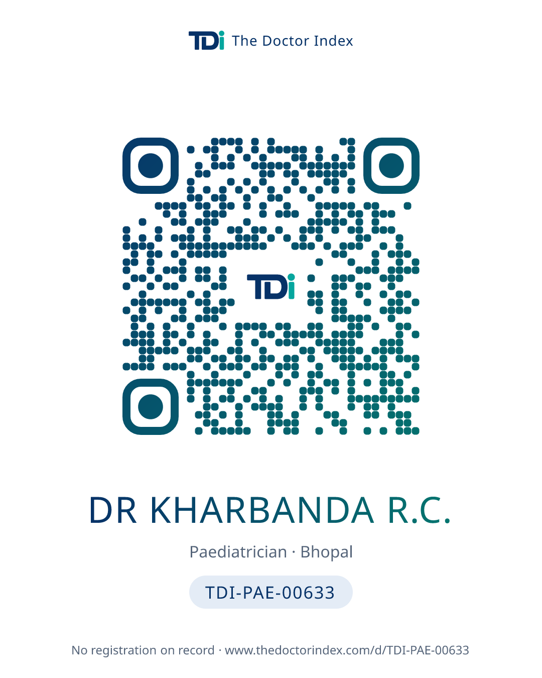QR card for Dr Kharbanda R.C., TDI-PAE-00633