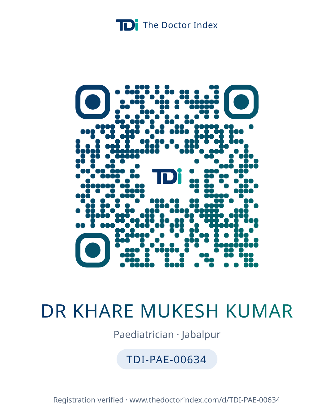 QR card for Dr Khare Mukesh Kumar, TDI-PAE-00634