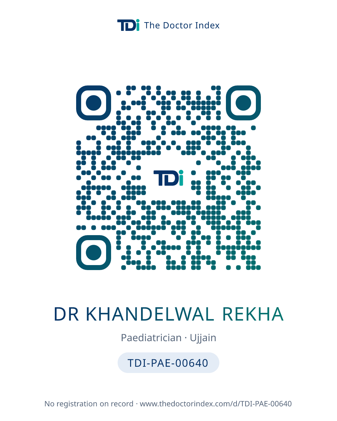 QR card for Dr Khandelwal Rekha, TDI-PAE-00640