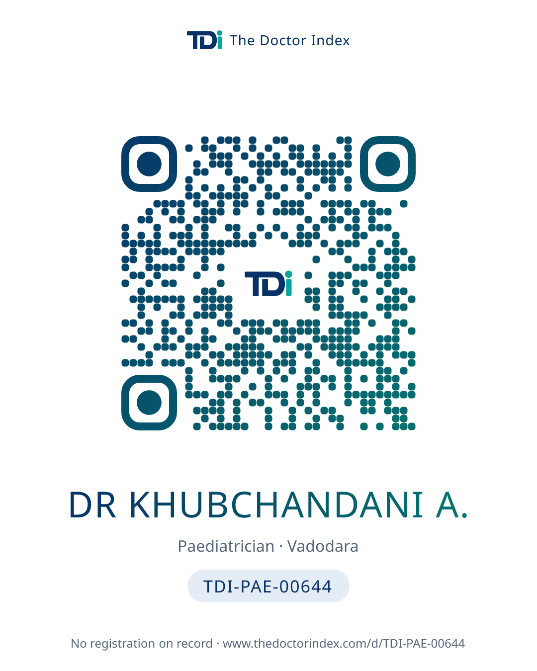 QR card for Dr Khubchandani A., TDI-PAE-00644