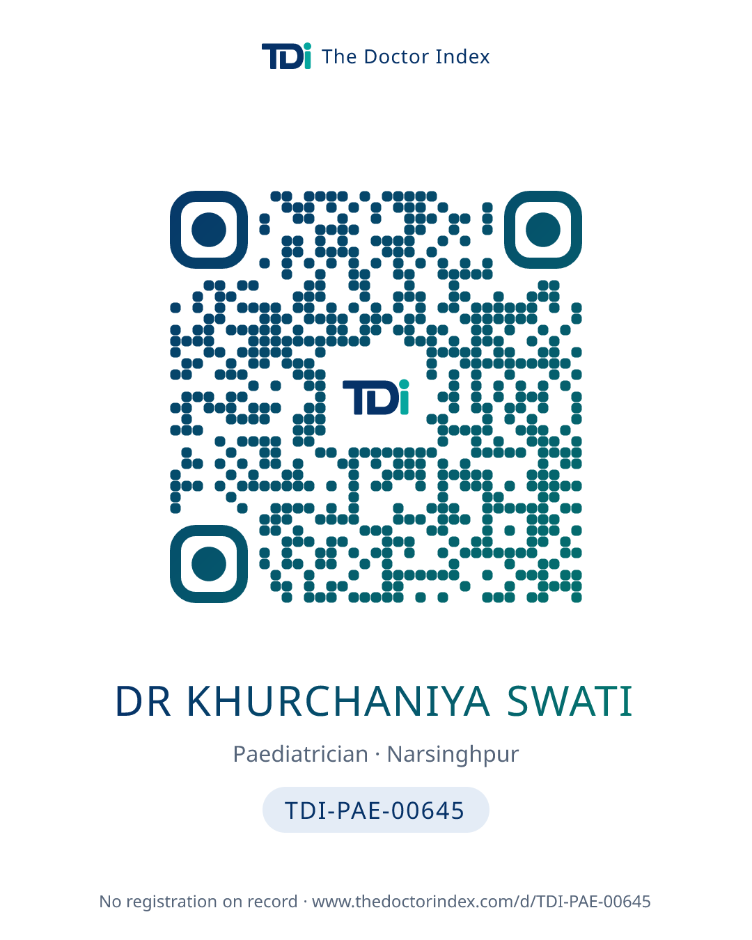 QR card for Dr Khurchaniya Swati, TDI-PAE-00645