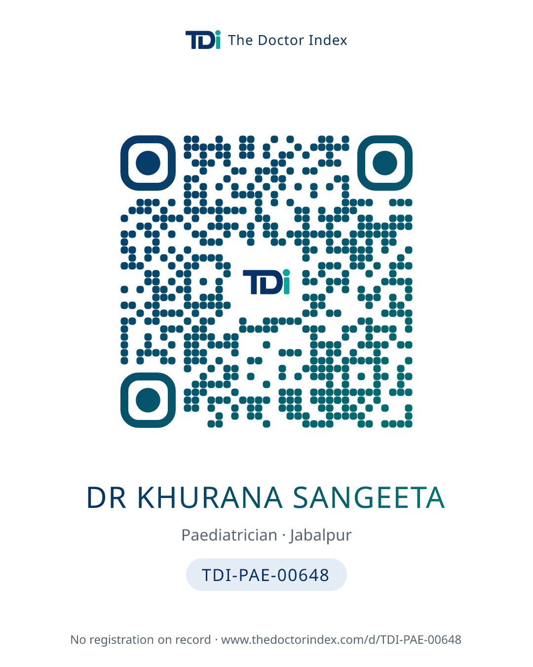 QR card for Dr Khurana Sangeeta, TDI-PAE-00648
