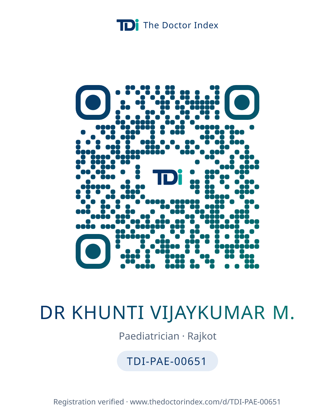 QR card for Dr Khunti Vijaykumar M., TDI-PAE-00651