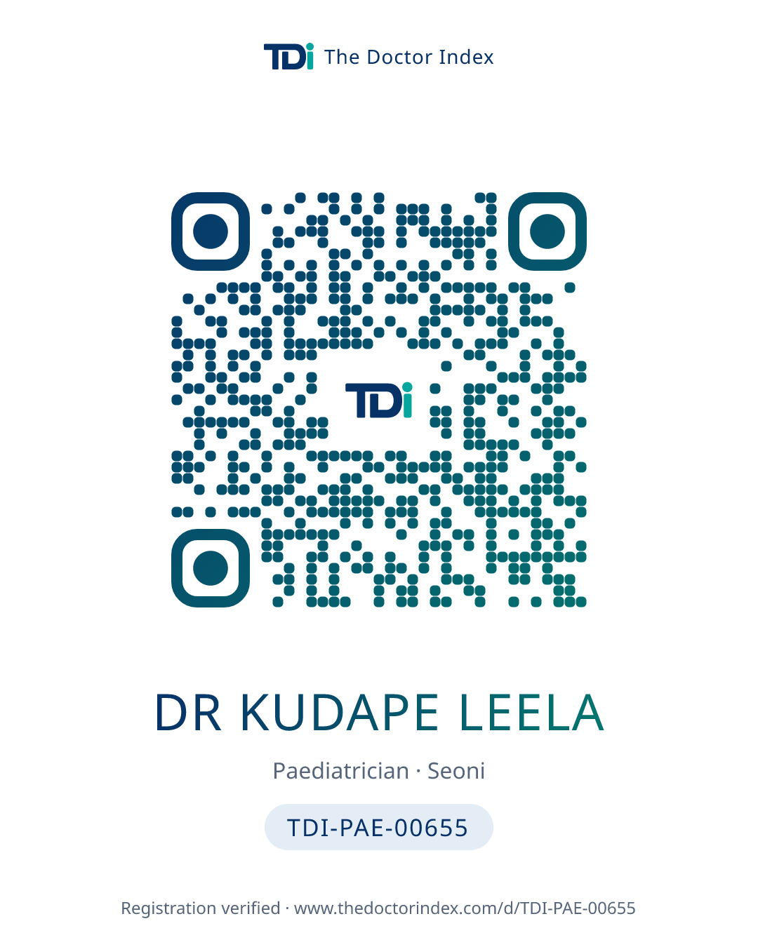 QR card for Dr Kudape Leela, TDI-PAE-00655