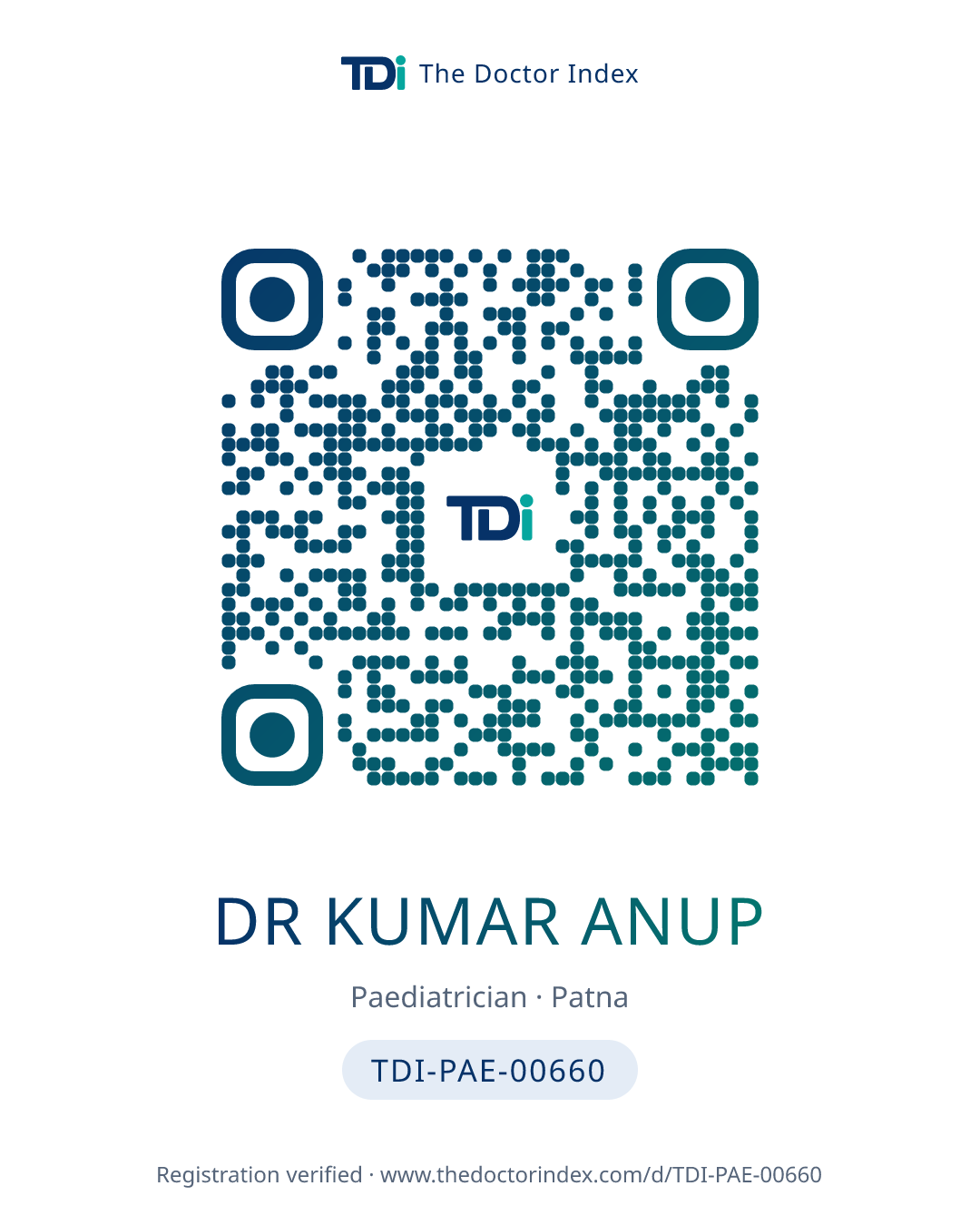 QR card for Dr Kumar Anup, TDI-PAE-00660