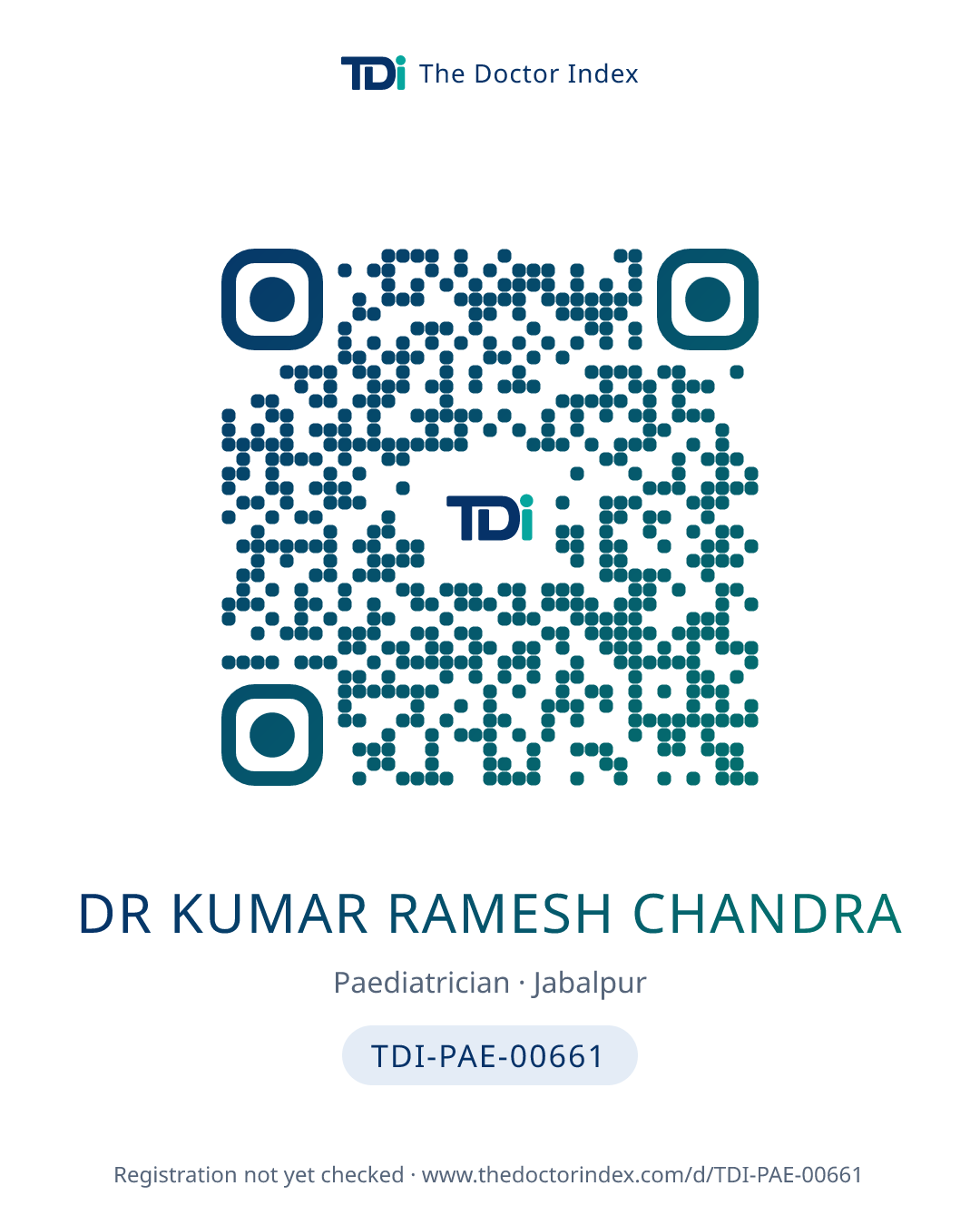 QR card for Dr Kumar Ramesh Chandra, TDI-PAE-00661