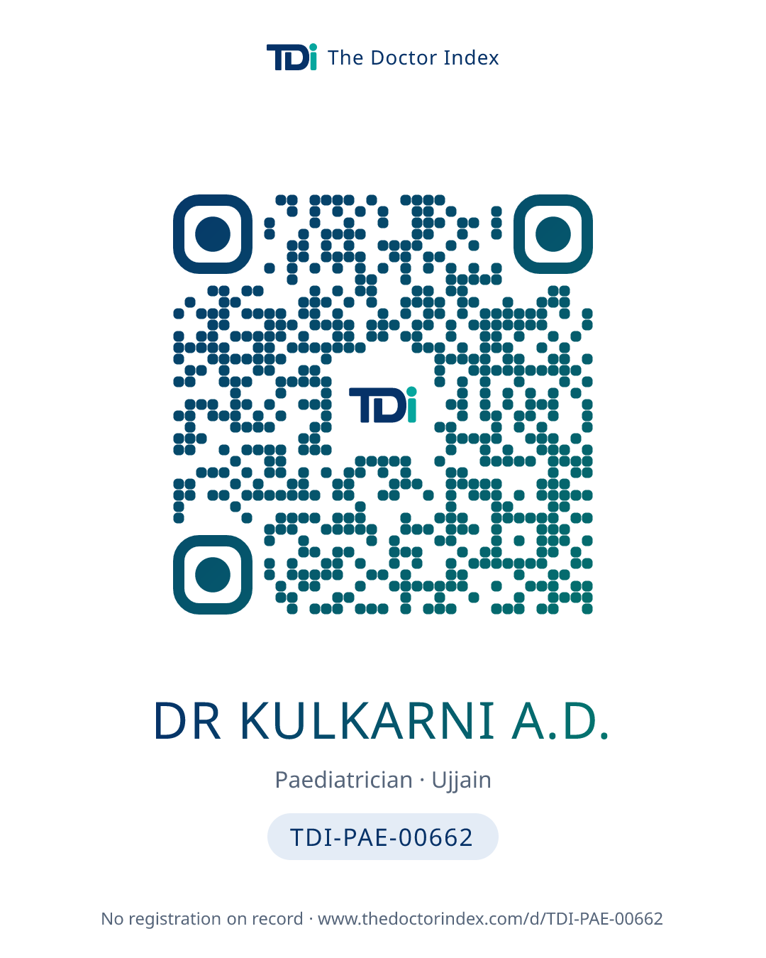 QR card for Dr Kulkarni A.D., TDI-PAE-00662