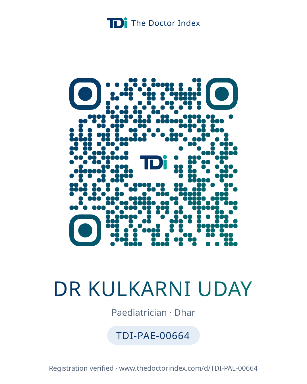 QR card for Dr Kulkarni Uday, TDI-PAE-00664