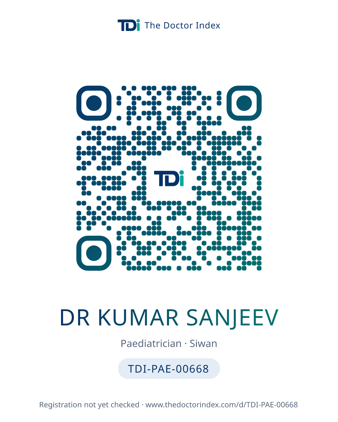 QR card for Dr Kumar Sanjeev, TDI-PAE-00668