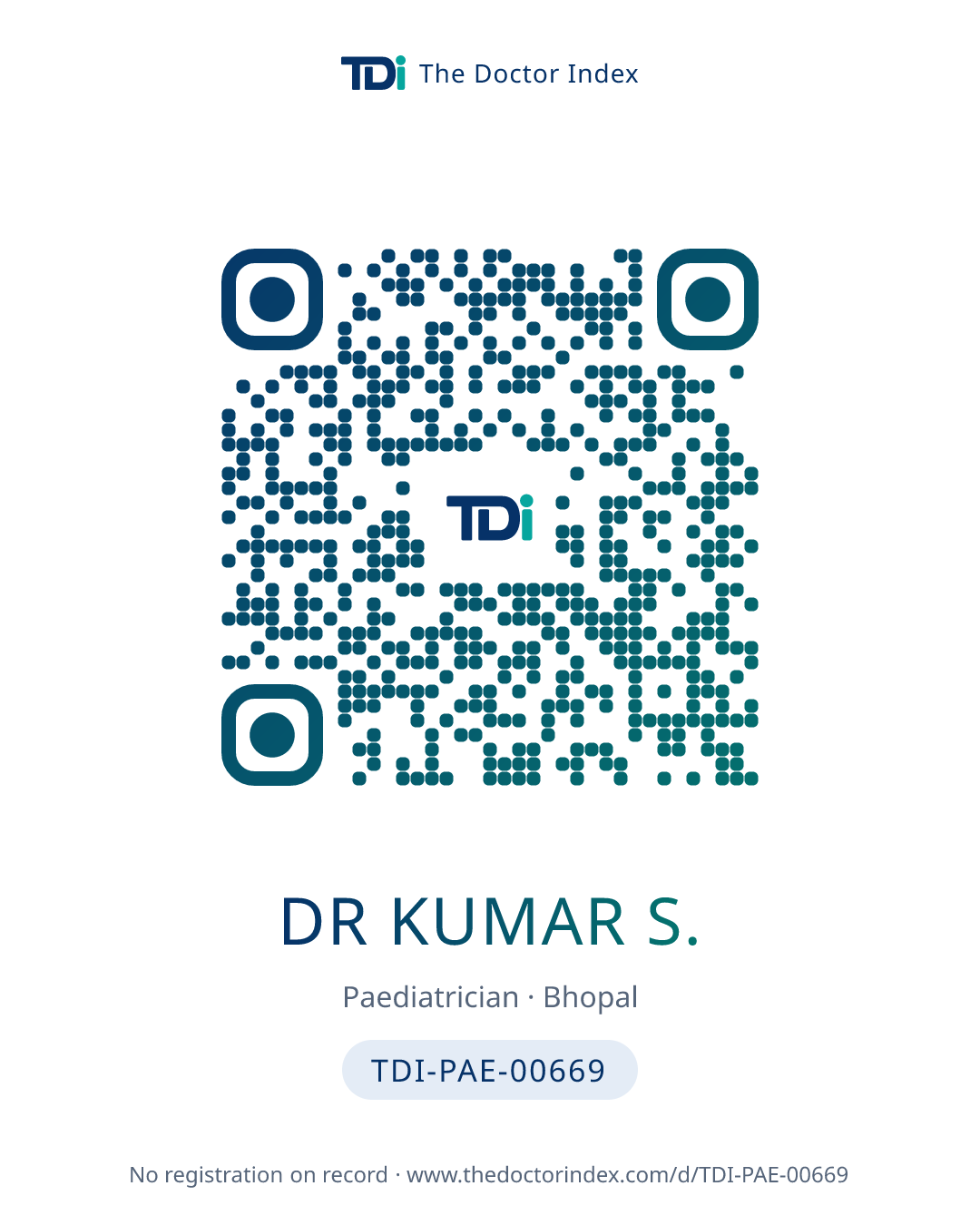 QR card for Dr Kumar S., TDI-PAE-00669