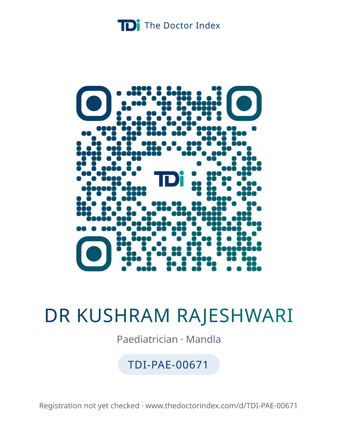 QR card for Dr Kushram Rajeshwari, TDI-PAE-00671