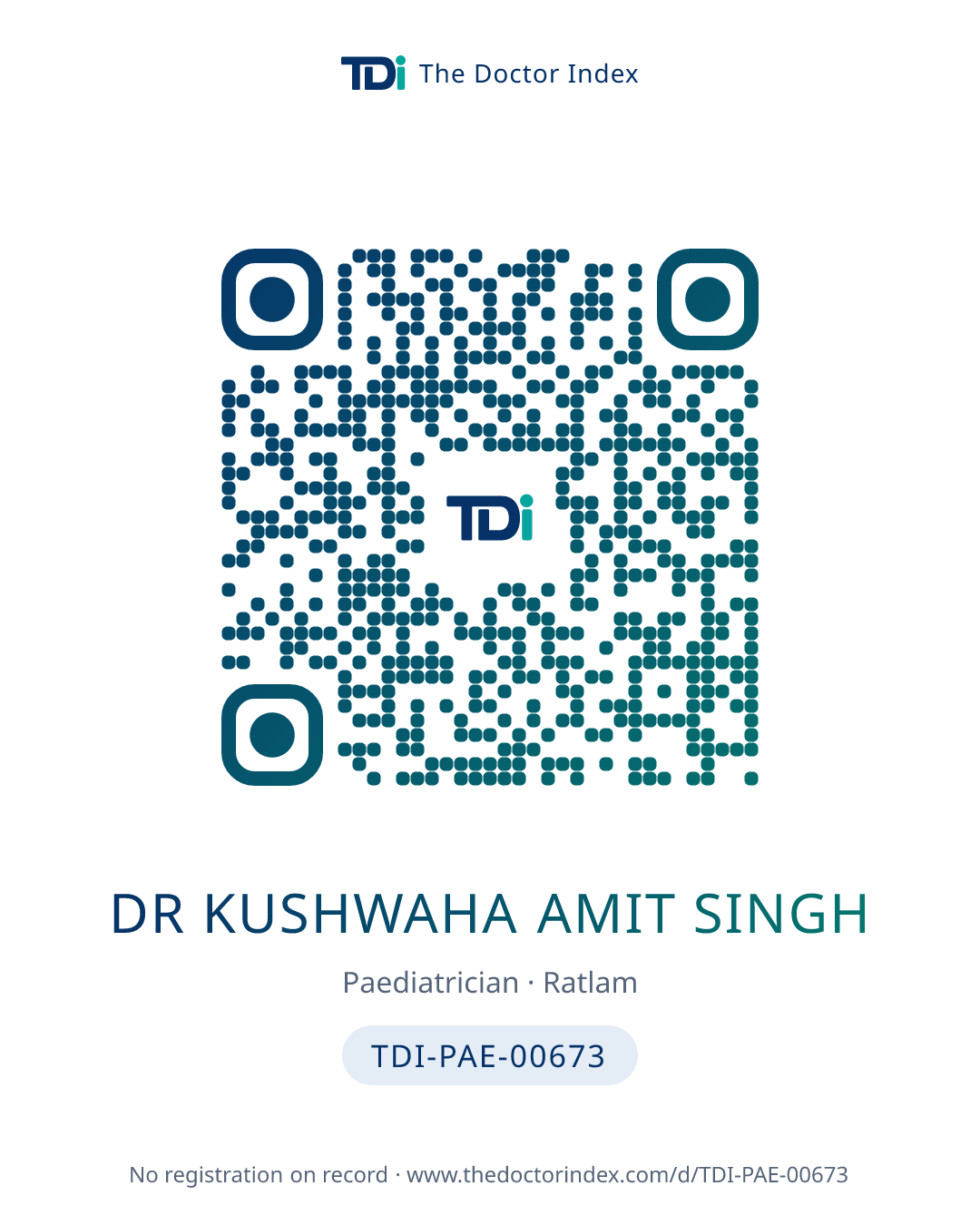 QR card for Dr Kushwaha Amit Singh, TDI-PAE-00673