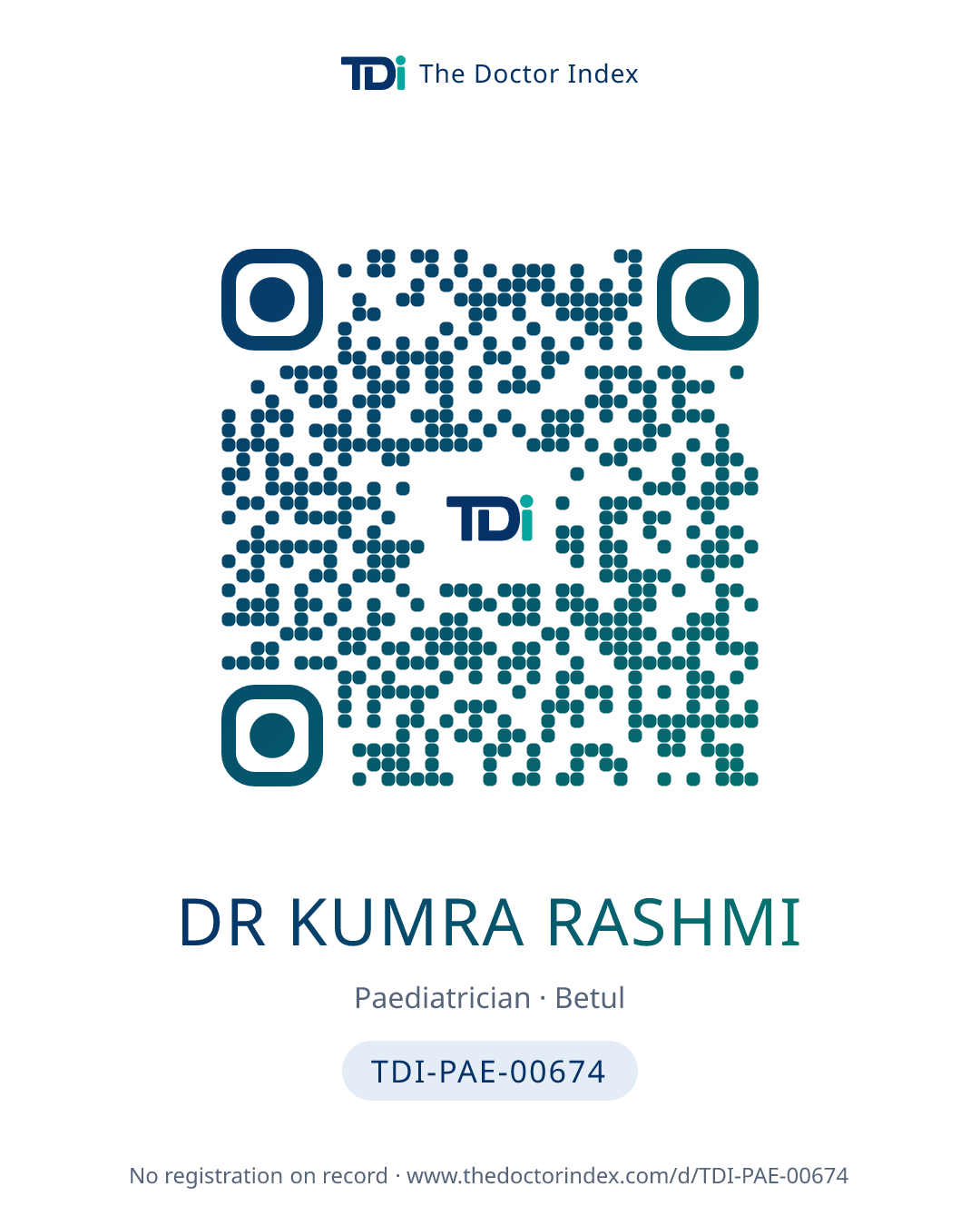 QR card for Dr Kumra Rashmi, TDI-PAE-00674