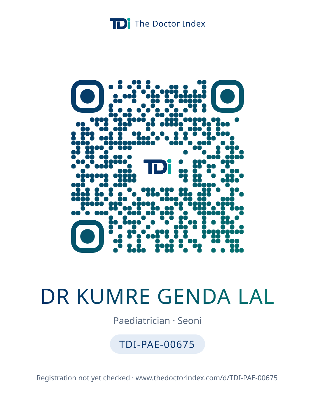 QR card for Dr Kumre Genda Lal, TDI-PAE-00675