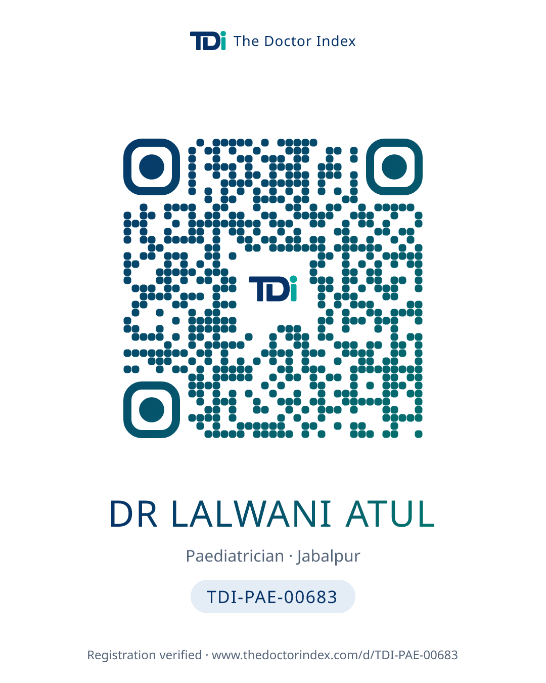 QR card for Dr Lalwani Atul, TDI-PAE-00683