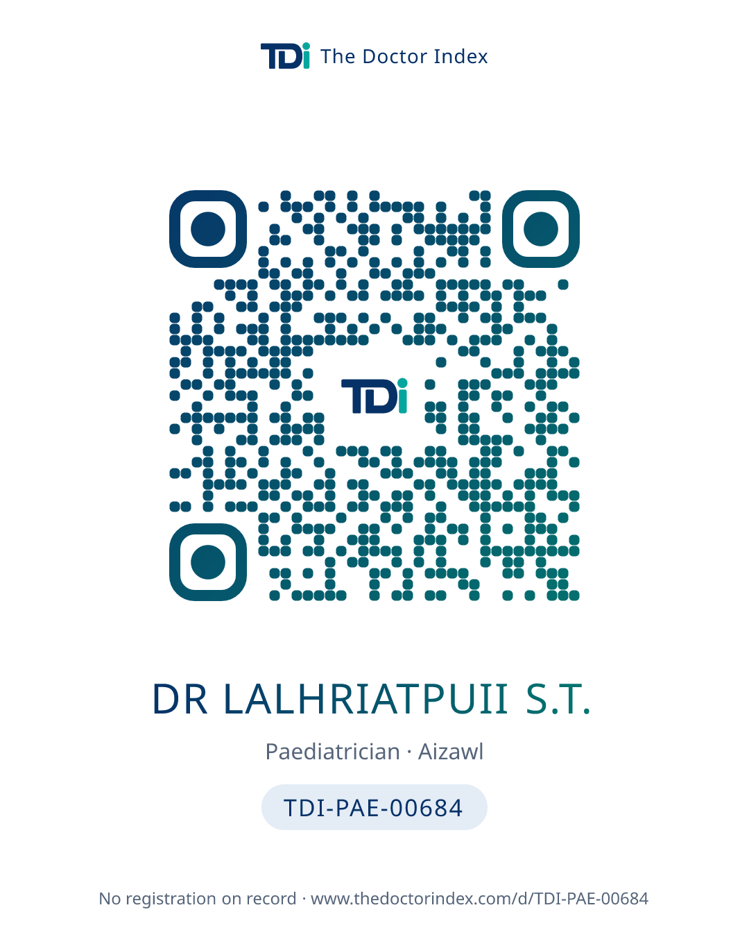 QR card for Dr Lalhriatpuii S.T., TDI-PAE-00684