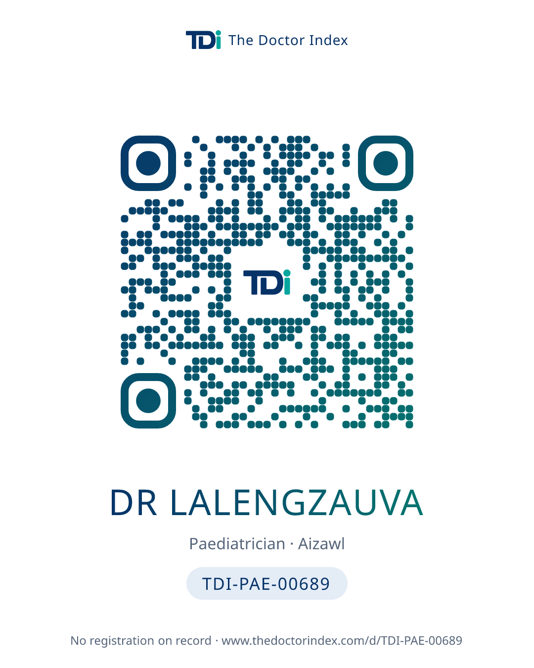 QR card for Dr Lalengzauva, TDI-PAE-00689