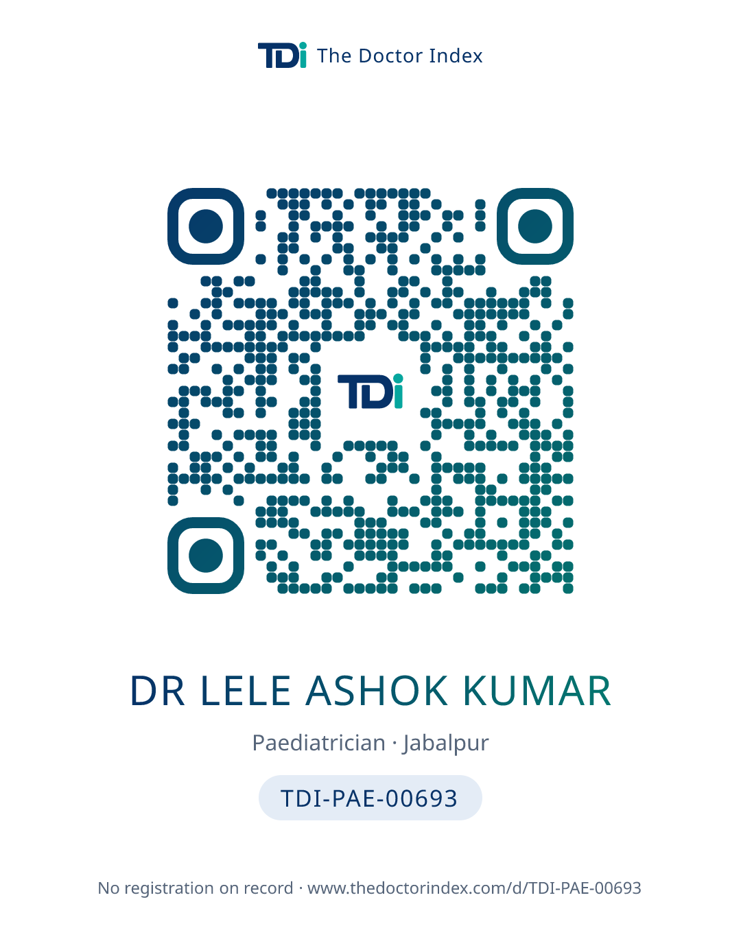 QR card for Dr Lele Ashok Kumar, TDI-PAE-00693