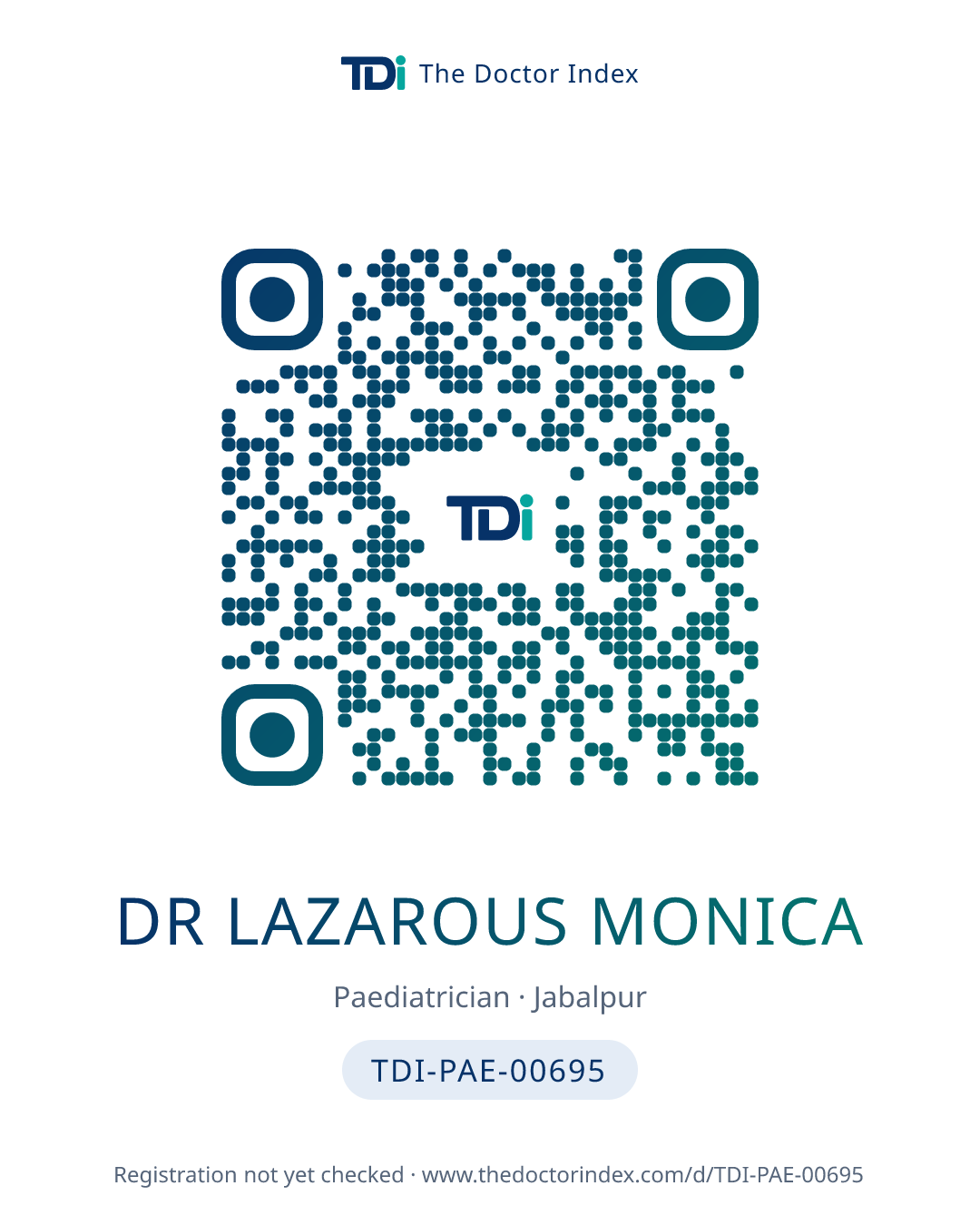 QR card for Dr Lazarous Monica, TDI-PAE-00695