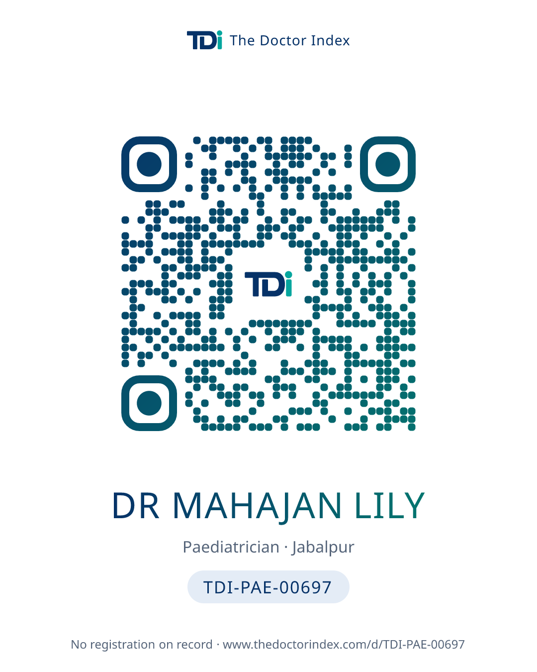 QR card for Dr Mahajan Lily, TDI-PAE-00697