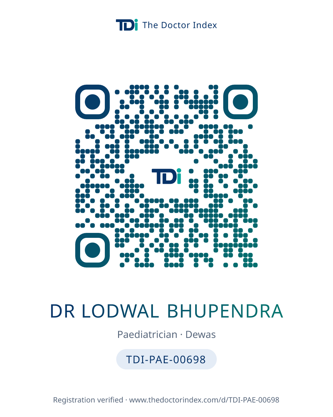 QR card for Dr Lodwal Bhupendra, TDI-PAE-00698