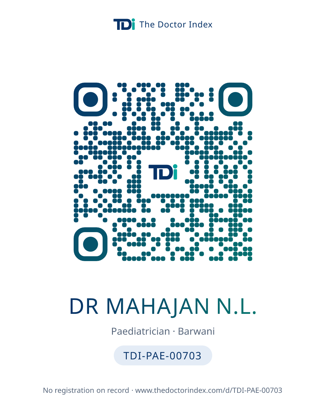 QR card for Dr Mahajan N.L., TDI-PAE-00703
