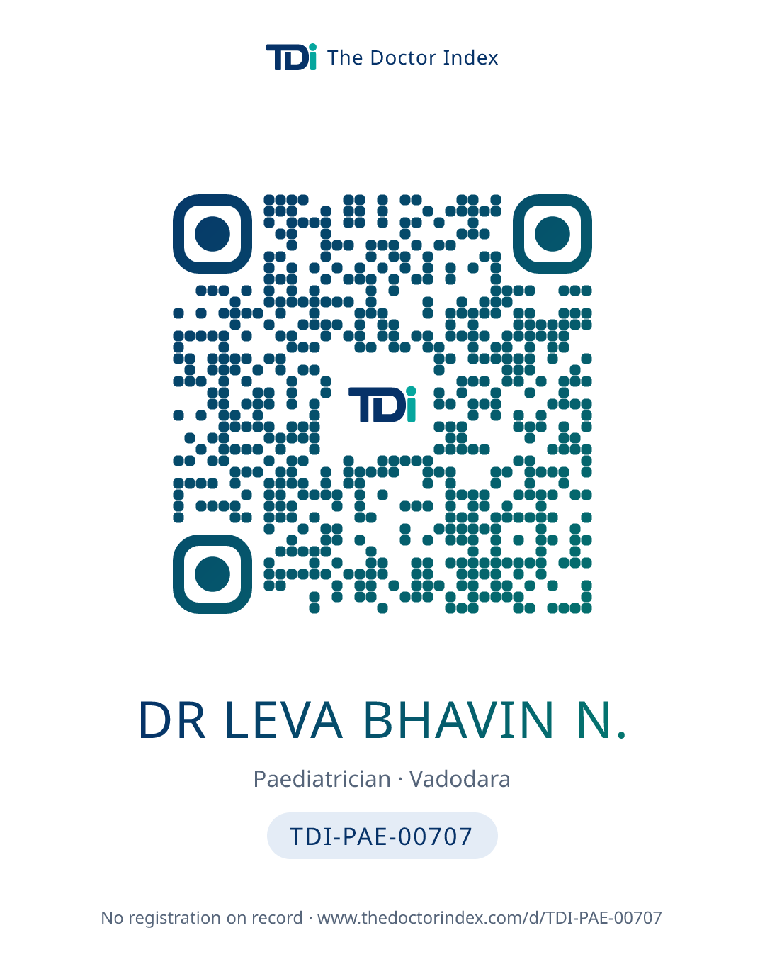 QR card for Dr Leva Bhavin N., TDI-PAE-00707