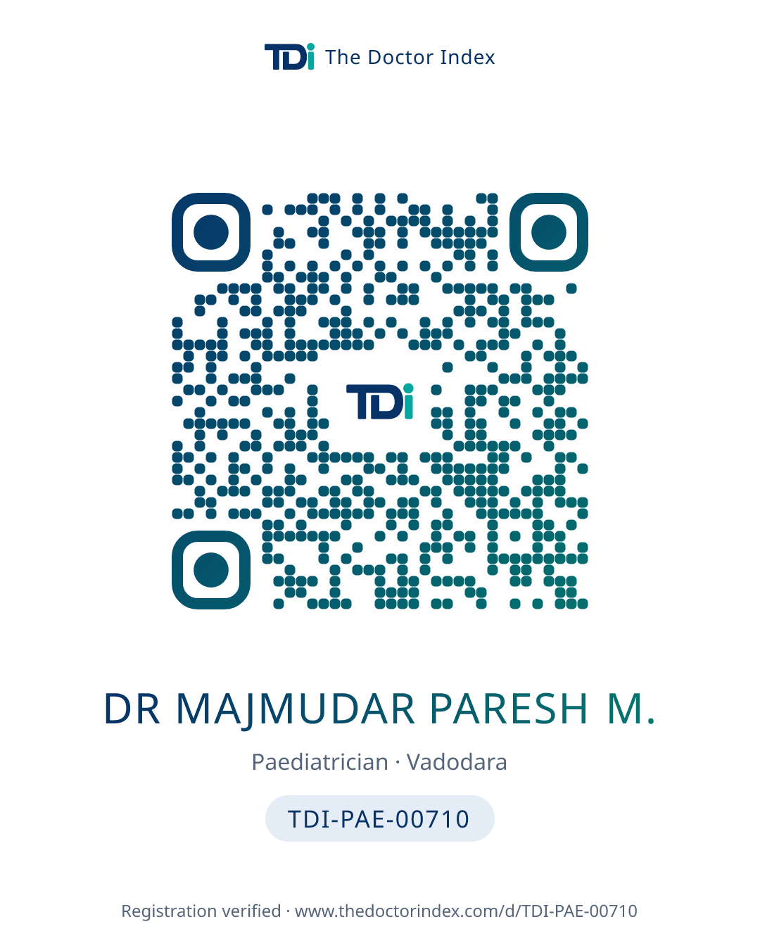 QR card for Dr Majmudar Paresh M., TDI-PAE-00710
